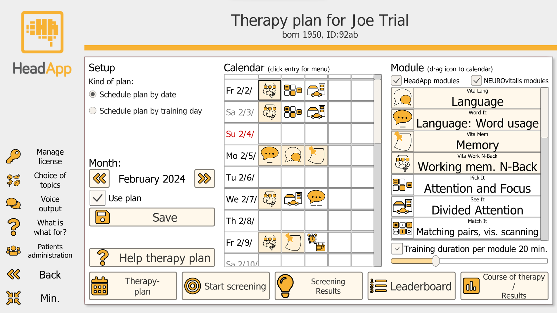 Telerehabilitation - Therapy plan